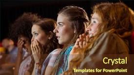  Presentation with cinema - PPT layouts having theatre screen - young friends watching a film background and a  colored foreground