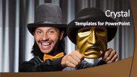  Presentation with theatre mask - Cool new PPT theme with theatre stage - funny concept with theatrical mask backdrop and a dark gray colored foreground