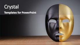  Presentation with theatre mask - Audience pleasing theme consisting of theatre stage - mask against the dark background backdrop and a dark gray colored foreground