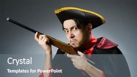  Presentation with pirate - Cool new presentation design with theatrical - man pirate against dark background backdrop and a gray colored foreground