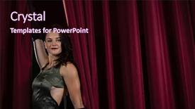 Presentation with red stage curtain - Beautiful PPT theme featuring theatrical - portrait of female artist posing backdrop and a wine colored foreground