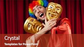 Presentation with actor - Amazing PPT theme having theatrical mask - actor with maks backdrop and a crimson colored foreground