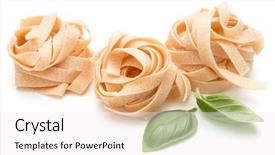  Presentation with italian food cooking tomatoes basil - Slide deck having theet - italian pasta fettuccine nest background and a sky blue colored foreground