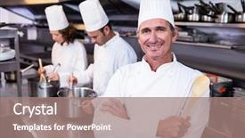  Presentation with commercial retail stores - PPT theme having theet - portrait of smiling chef background and a coral colored foreground