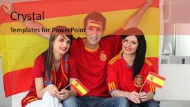  Presentation with soccer fans - Presentation design with theet - thee excited spanish soccer fans background and a red colored foreground