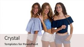  Presentation with teen girls - Colorful presentation design enhanced with theet - thee teen best friends girls backdrop and a soft green colored foreground