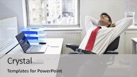  Presentation with office chair - PPT theme with theet - young indian businessman relaxing background and a light gray colored foreground