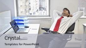  Presentation with office chair - Presentation theme having theet - young indian businessman relaxing background and a light gray colored foreground