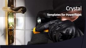  Presentation with factory opening - Audience pleasing theme consisting of theft - thief burglar opening door backdrop and a dark gray colored foreground