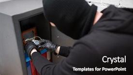  Presentation with crime scene - Slides enhanced with theft burglary people concept thief mask stealing valuables safe crime scene background and a dark gray colored foreground
