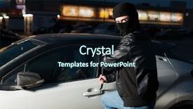  Presentation with car door - Beautiful PPT theme featuring theft damage - male car thief open door backdrop and a wine colored foreground