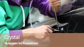  Presentation with car - Presentation design featuring theft damage - man burglar stealing car background and a coral colored foreground