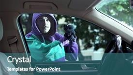  Presentation with sleepy yawning man driving car - Colorful PPT layouts enhanced with theft damage - man burglar stealing car backdrop and a  colored foreground