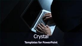  Presentation with hacker - Cool new PPT theme with text encrypt - hacker using laptop at table backdrop and a wine colored foreground