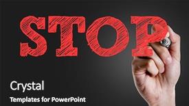  Presentation with stop - Slide deck having prevention victimization - hand writing the text stop background and a dark gray colored foreground