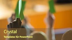  Presentation with executive business negotiation skills - Slides enhanced with their approval by raising hand background and a tawny brown colored foreground