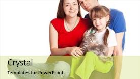  Presentation with displaying a happy mother cudd - Cool new slides with their daughter and a cat backdrop and a  colored foreground