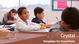  Presentation with school kids - Audience pleasing slide deck consisting of their desks in a classroom backdrop and a red colored foreground