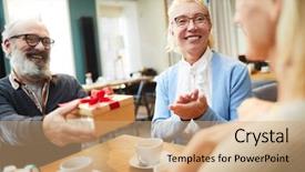  Presentation with man and woman - Beautiful slide set featuring their friend on her birthday backdrop and a  colored foreground