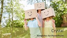  Presentation with play children - PPT theme enhanced with their heads in the garden background and a yellow colored foreground