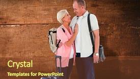  Presentation with older couple - Beautiful theme featuring their holidays against overhead backdrop and a tawny brown colored foreground