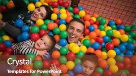  Presentation with young children playing - Slide deck enhanced with their kids at pool background and a tawny brown colored foreground