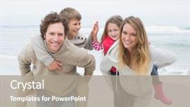  Presentation with happy kids - Slide deck having their kids at the beach background and a  colored foreground