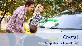  Presentation with car - Presentation with their little son washing car background and a  colored foreground