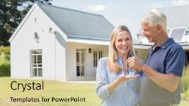  Presentation with senior couple - Colorful slides enhanced with their new house with key backdrop and a soft green colored foreground