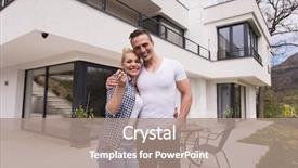  Presentation with young happy couple - PPT layouts with portrait of a happy young couple hugging in front of their new luxury home villa background and a coral colored foreground