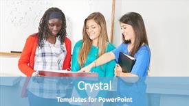  Presentation with education complex math formulas - Cool new theme with three girls present their project backdrop and a  colored foreground