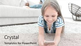  Presentation with mom daughter - PPT theme featuring their smartphones in the spacious background and a soft green colored foreground