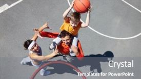  Presentation with sporty - Beautiful PPT layouts featuring their son playing basketball backdrop and a gray colored foreground