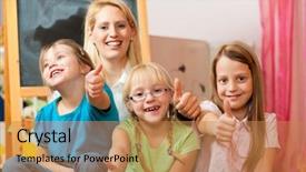  Presentation with school family - Cool new PPT layouts with them going to school backdrop and a coral colored foreground