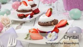  Presentation with chocolate strawberry - PPT layouts enhanced with theme deserts - strawberry chocolate napoleon background and a soft green colored foreground