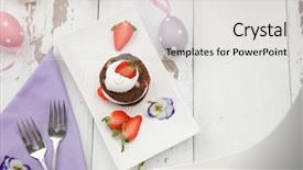  Presentation with chocolate strawberry - PPT layouts enhanced with theme deserts - strawberry chocolate napoleon background and a light gray colored foreground