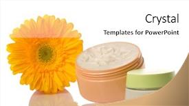  Presentation with cosmetics natural - Audience pleasing theme consisting of theme for natural cosmetics with yellow flower on white background backdrop and a white colored foreground