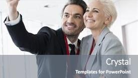  Presentation with selfie - PPT theme consisting of theme meeting - business people taking selfie background and a gray colored foreground