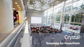  Presentation with speaker - PPT layouts with theme meeting - people listen to speaker background and a gray colored foreground