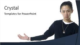  Presentation with book wide open - Colorful PPT theme enhanced with theme meeting fun - young excited businessman spreading his backdrop and a  colored foreground