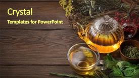  Presentation with set of dried herbs - PPT theme consisting of theme pot - tea with dried herbs background and a tawny brown colored foreground