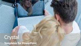  Presentation with laptop - Presentation theme featuring themselves visible on the screen background and a  colored foreground