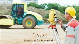  Presentation with theodolite surveying - PPT theme enhanced with theodolite transit equipment at road background and a lemonade colored foreground