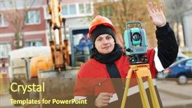  Presentation with transit road - Beautiful presentation theme featuring theodolite transit equipment at road backdrop and a tawny brown colored foreground