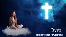  Presentation with theology - Beautiful PPT theme featuring theology - caucasian woman sitting backdrop and a navy blue colored foreground
