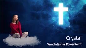  Presentation with theology - PPT theme with theology - caucasian woman sitting background and a navy blue colored foreground