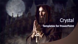  Presentation with medieval - Theme consisting of theology - medieval monk praying against castle background and a wine colored foreground
