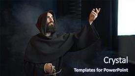  Presentation with theology - Colorful PPT theme enhanced with theology - medieval monk praying backdrop and a wine colored foreground