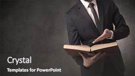  Presentation with book - Beautiful PPT theme featuring theories - businessman holding a book backdrop and a dark gray colored foreground