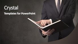  Presentation with book - Slide set having theories development - businessman holding a book background and a dark gray colored foreground